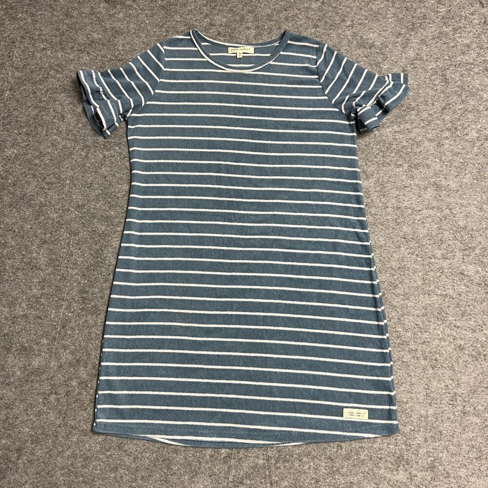 Simply Southern Shirt Dress Womens Medium Blue Striped Nautical Flutter Ruffle